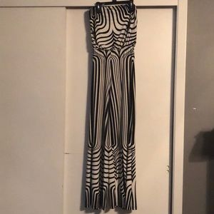 Black and white patterned jumpsuit.